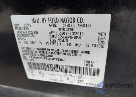 2016 Ford Explorer Platinum z USA, uszkodzony, nr VIN 1FM5K8HT5GGC22267